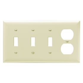 Pass & Seymour SP38I Combination Openings, 3 Toggle Switch and 1 Duplex Receptacle, Four Gang, Ivory Thermoplastic Plate