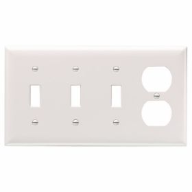 Pass & Seymour SP38W Combination Openings, 3 Toggle Switch and 1 Duplex Receptacle, Four Gang, White Thermoplastic Plate