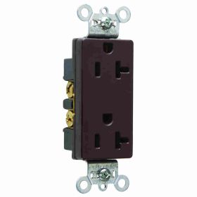 Pass & Seymour 26352 Decorator Duplex Heavy Duty Straight Blade Receptacle, 125 VAC, 20 A, 2 Poles, 3 Wires, Brown