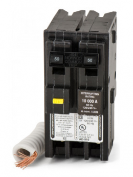Square D HOM250GFI 50A 2-Pole GFCI 6mA 120/240V 10kA Plug-On HOM Circuit Breaker with Pigtail