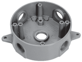 Crouse-Hinds TP7146 4 in Round 5-Hole 1/2 in Thread Weatherproof Outlet Box Gray