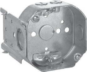 Crouse-Hinds TP302 4 In. Round 1-1/2 In. Deep Steel Octagon Box with "C" Bracket and NMB Clamps, 1/2 In. Knockouts