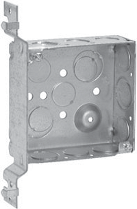 Crouse-Hinds TP423 4 In. Square 1-1/2 In. Deep Welded Steel Box with "VMS" Bracket and Ground Bump, 1/2 & 3/4 In. Knockouts