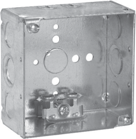 Crouse-Hinds TP431 4 In. Square 2-1/8 In. Deep Welded Steel Box with MC Clamps and Ground Bump, 1/2 & 3/4 In. Knockouts