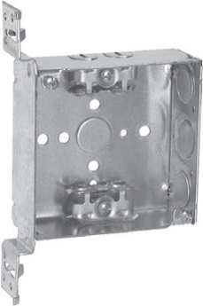 Crouse-Hinds TP459 4 In. Square 1-1/2 In. Deep Welded Steel Box with "VMS" Bracket and MC Clamps, 1/2 & 3/4 In. Knockouts