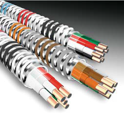 12/3 With Ground, 277V, Brown/Orange/Gray, MC Aluminum Jacketed Cable, Solid Conductors, 250 Ft. Coil .495" OD