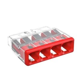 Wago 2733-404/VE00-0500 COMPACT PUSHWIRE« splicing connector; for solid and stranded conductors; max. 12 AWG; 4-conductor; transparent housing; red cover