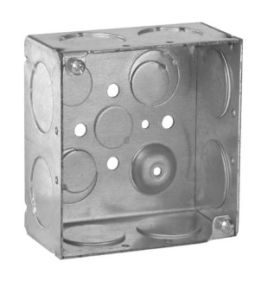 Crouse-Hinds TP436 4 In. Square 2-1/8 In. Deep Welded Steel Box with Ground Bump, 1 In. Side Knockouts, 1/2 & 3/4 In. Bottom Knockouts