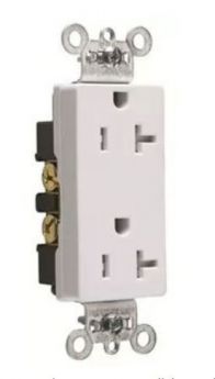 Pass & Seymour TR26352-W Decorator Duplex Tamper Resistant Straight Blade Receptacle, 125 VAC, 20 A, 2 Poles, 3 Wires, White