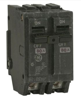 GE Q-Line THQL2180 Type THQL Molded Case Circuit Breaker, 120/240 VAC, 80 A, 10 kA, 2 Poles, Long Time/Instantaneous Trip
