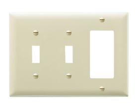 Pass & Seymour TP226 Combination Openings, 2 Toggle Switch and 1 Decorator, Three Gang, Brown Thermoplastic Plate
