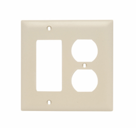Pass & Seymour TP826I Combination Openings, 1 Duplex Receptacle and 1 Decorator, Two Gang, Ivory Thermoplastic Plate
