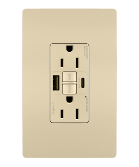 Pass & Seymour radiant« 1597TRUSBAC-I 15A Tamper-Resistant Self-Test GFCI USB Type-AC Outlet, Ivory