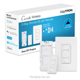 Lutron P-DIM-3WAY-WH Caseta 3-Way Wireless In-Wall Dimmer Kit with Remote, 120V, White - Includes: (1) In-Wall Dimmer, (1) Claro Wallplate, and (1) Pico Remote Control