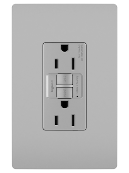 Pass & Seymour radiant 1597-TRGRY 1597TR Self-Test Tamper Resistant Duplex GFCI Receptacle With Matching TP Wallplate, 125 VAC, 15 A, 2 Poles, 3 Wires, Gray