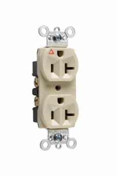 Pass & Seymour IG5362-I Isolated Ground Duplex Heavy Duty Straight Blade Receptacle, 125 VAC, 20 A, 2 Poles, 3 Wires, Ivory