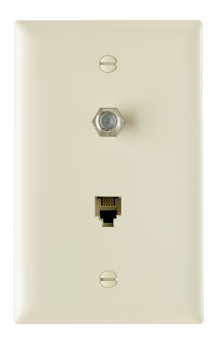Pass & Seymour On-Q TPTELTV-I 1-Gang Communication Plate With (1) F-Type Coaxial Connector & (1) RJ-11 Telephone Jack Ivory