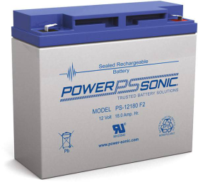 Power Sonic PS-12180F2 Rechargeable Battery, 12V, 18 Ah, F2 Terminals, ABS Plastic Case, 7.13 In. Length