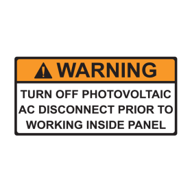 HellermannTyton 596-00499 "WARNING: TURN OFF PHOTOVOLTAIC AC DISCONNECT PRIOR TO WORKING INSIDE PANEL" Pre-Printed Orange and White Vinyl Solar Installation Labels, 4-1/8 In. x 2 In., 50 per Roll