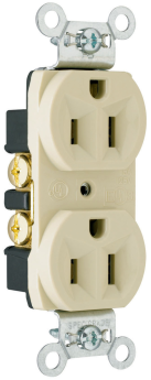 Pass & Seymour CRB5262-I Duplex Straight Blade Receptacle, 125 VAC, 15 A, 2 Poles, 3 Wires, Ivory