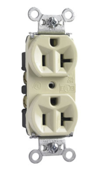 Pass & Seymour 5362I Hard Use Spec Grade Receptacle, Back and Side Wire, 20A, 125V, Ivory 20 A, 125 VAC, 3W