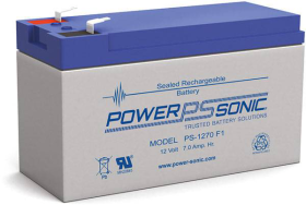 Power Sonic PS-1270F1 Rechargeable Battery, 12V, 7 Ah, F1 Terminals, ABS Plastic Case, 5.94 In. Length