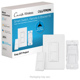 Lutron P-PKG1WS-WH 3-Way Smart Switch Kit for Wall and Ceiling Lights - Includes: (1) Smart Switch, (1) Pico 2-Button Remote Control, (1) Wallplate Bracket, and (1) Wallplate