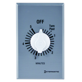 Intermatic FF5M 5-Minute Max Spring Wound Countdown Timer, Commercial Style, No Hold, 125-277 VAC, SPST, Silver