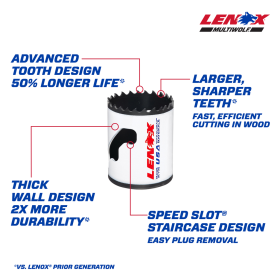 Lenox SPEED SLOT 3002626L Hole Saw With T2 Technology, 1-5/8 in Dia, 1-7/8 in D Cutting, Bi-Metal Cutting Edge, 5/8 in Arbor