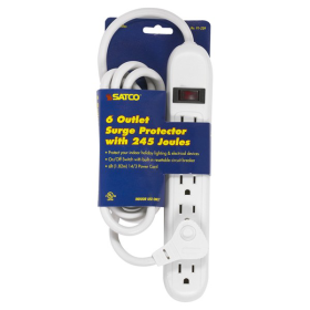 Satco 91-229 Standard 6-Outlet Surge Protector with 6 Ft. Cord and Flat Plug, 125 VAC, 15 A