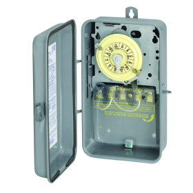 Intermatic T104R 24-Hour Mechanical Time Switch, 208-277 VAC, DPST, Indoor/Outdoor Metal Enclosure, 1-Hour Interval