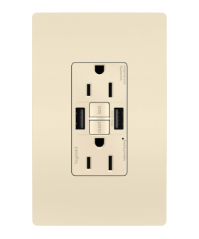 Pass & Seymour radiant« 1597TRUSBAA-LA 15A Tamper-Resistant Self-Test GFCI USB Type-Aa Outlet, Light Almond