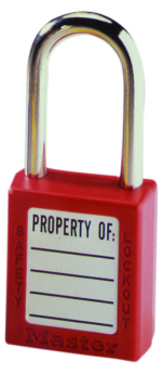 Ideal 44-916 Safety Lockout Padlock with Key, 1/4 In. Shackle with 1-1/2 In. Clearance, Keyed-Alike/Master Lock Keyed Lock, Xenoy Body, Red
