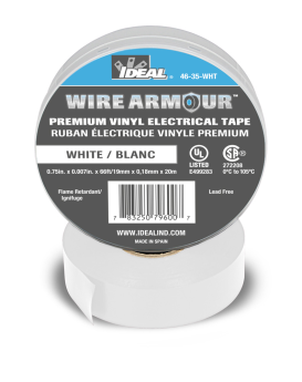 Ideal Wire Armour 46-35-WHT Color Coding Premium Professional Grade Electrical Tape, 3/4 in W x 66 ft L, 7 mil THK, Vinyl, White