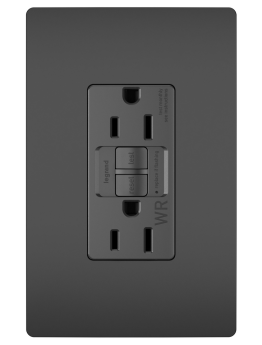Pass & Seymour Radiant 1597-TRWRBK 1597TRW Self-Test Tamper-Resistant Weather Resistant Duplex GFCI Receptacle With Matching TP Wallplate, 125 VAC, 15 A, 2 Poles, 3 Wires, Black