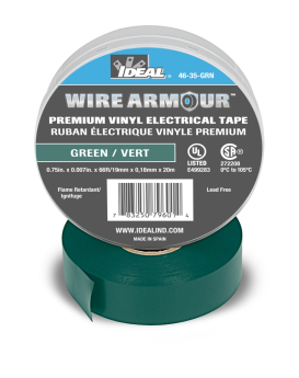 Ideal Wire Armour 46-35-GRN Color Coding Premium Professional Grade Electrical Tape, 3/4 in W x 66 ft L, 7 mil THK, Vinyl, Green