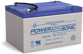 Power Sonic PS-12100F1 Rechargeable Battery, 12V, 12 Ah, F1 Terminals, ABS Plastic Case, 5.95 In. Length
