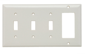 Pass & Seymour SP326LA Combination Openings, 3 Toggle Switch and 1 Decorator, Four Gang, Light Almond Thermoplastic Plate