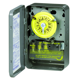 Intermatic T101 24-Hour Mechanical Time Switch, 120 VAC, SPST, Indoor Metal Enclosure, 1-Hour Interval