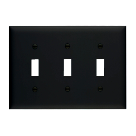 Pass & Seymour TP3BK Toggle Switch Openings, Three Gang, Black Thermoplastic Plate