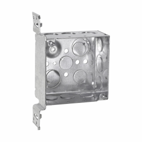 Crouse-Hinds TP451 4 In. Square 2-1/8 In. Deep Welded Steel Box with "VMS" Bracket and Ground Bump, 1/2 & 3/4 In. Knockouts