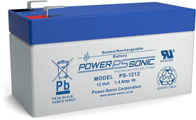 Power Sonic PS-1212F1 Rechargeable Battery, 12V, 1.40 Ah, F1 Terminals, ABS Plastic Case, 3.78 In. Length