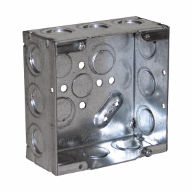 Crouse-Hinds TP525 4-11/16 In. Square 2-1/8 In. Deep Welded Steel Box with Ground Bump (with Two Ground Screw Holes), 1/2 & 3/4 In. Concentric Knockouts