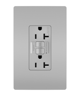 Pass & Seymour radiant 2097-TRGRY 2097TR Self-Test Tamper Resistant Duplex GFCI Receptacle With Matching TP Wallplate, 125 VAC, 20 A, 2 Poles, 3 Wires, Gray