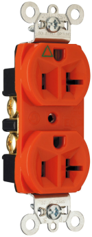 Pass & Seymour IG5362 Isolated Ground Duplex Heavy Duty Straight Blade Receptacle, 125 VAC, 20 A, 2 Poles, 3 Wires, Orange