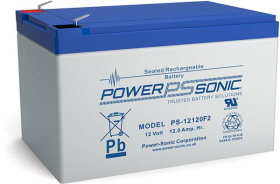 Power Sonic PS-12120F2 Rechargeable Battery, 12V, 12 Ah, F2 Terminals, ABS Plastic Case, 5.94 In. Length