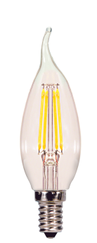 Satco S29923 CA11 LED Lamp, 4 Watts, Candelabra E12 Base, 350 Lumens, Warm White, 6 per Box 2700K
