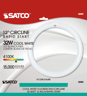 Satco S6503 T9 Circline Fluorescent Lamp, 32 Watts, Four-Pin G10q Base, 1930 Lumens, Cool White
