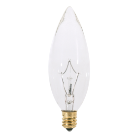 Satco S3282 BA9.5 Incandescent Lamp, 25 Watts, Candelabra E12 Base, 212 Lumens, Dimmable, Warm White, 25 per Box