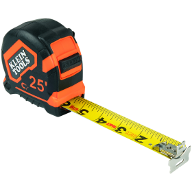 Klein 86225 Magnetic Measuring Tape With Belt Clip, 25 ft L x 1 in W Blade, Steel, Imperial, 1/16 in